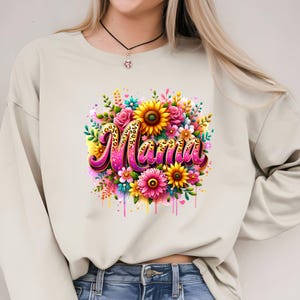 MAMA Floral Leopard Sunflower - Mother&#39;s Day - Mom - Gift for Her - DTF | Ready to Press | Heat Press Transfer