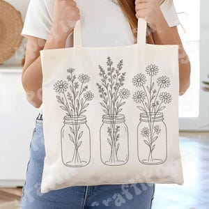 Silhouette Mason Jar Flowers DTF, Floral, Wildflowers Dtf, Mason Jar Floral, Spring Summer - DTF | Ready to Press | Heat Press Transfer