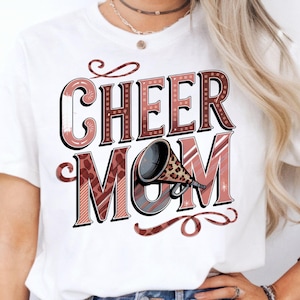 Cheer Mom T-Shirt DTF Leopard Print Megaphone Cute Cheerleading Supporter Game Day Competitions - DTF | Ready to Press | Heat Press Transfer