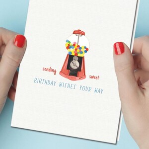 Gumball Machine Birthday Card: Watercolor Candy Design, Eco-Friendly Greeting
