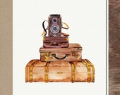 Quirky Retro Vintage Suitcases Viewfinder Camera Thinking of You Love You Friendship Miss You Good Luck Bon Voyage Greeting Card