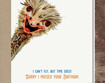 Belated Birthday Ostrich Birthday Card Bird Card Funny Greeting Card