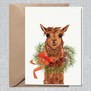 Kerstkaart lama | Boerenkerstkaart | Aquarel kerstkaarten blanco | Grappige kerstkaart alpaca | Milieuvriendelijke kerstkaart