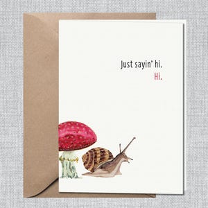 Thinking of You Card Paddestoelen | Ik denk aan je Kaart Slak | Missing You-kaart Slak | Briefpapier met paddenstoelen | Briefpapier Notitiekaarten Slak