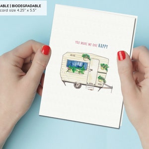 Anniversary Card Minimalistic Watercolor Camper Love Card Caravan Love You Card Quirky Friend Card Camper Best Friend Card Camping image 2