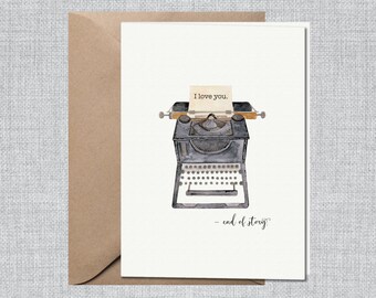 Carte d'amour de machine à écrire aquarelle | Petit ami de carte de Saint-Valentin | Lettre d'amour Saint-Valentin | Lettre d'amour | Carte de Saint-Valentin Petit ami