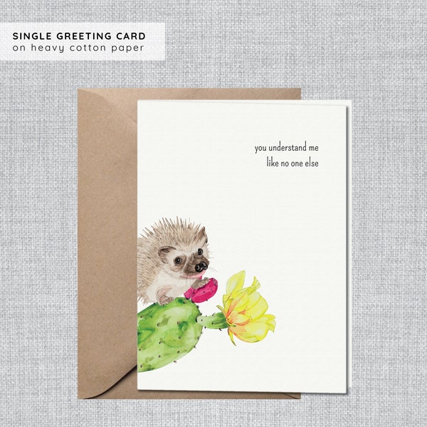 Watercolor Hedgehog Cactus You Get Me Card | Cute Friend Card | Anniversary Card | Cute Love Card  | Good Coworker Card | Best Friend Card