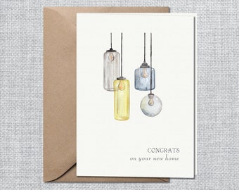 Minimalist New Home Card | Minimalist Housewarming Card | Glass Lanterns Card | Vintage Light Bulbs Card | New Home Congratulations Card