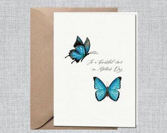 Watercolor Blue Butterflies Minimalist Mother's Day Card | Pretty Butterfly Card Mom | Mother's Day Card Sister | Best Friend Mother's Day