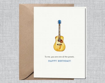 Watercolor Acoustic Guitar Birthday Card for Him | Musical Birthday Card Dad | Guitar Player Birthday Card from Kid | Musician Birthday Card