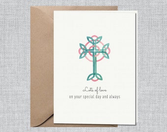 Baptism Card Girl | First Communion Card Girl | Confirmation Card Girl | Pink Cross Card | Green Cross Card | Simple First Communion Card