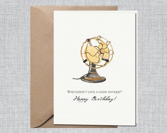 Watercolor Antique Fan Birthday Card Getting Older | Funny Birthday Card Dad | Funny Birthdasy Card Husband | Funny Birthday Card Brother