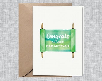 Watercolor Torah Scroll Bar Mitzvah Card | Minimalist Barmitzvah Card | Boy Bar Mitzvah Card Simple | Mazel Tov Card Bar Mitzvah