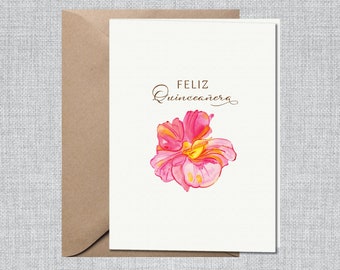 carte minimaliste de Quinceañera | florale de Quinceañera | Carte de Quinceañera moderne | Carte rose de Quinceañera | Carte d'anniversaire Quinceañera