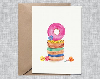 Watercolor Donuts Valentine's Day Card | Donut Valentine Card  | Candy Heart Card | Valentine for Her | Class Valentine | Valentine Child