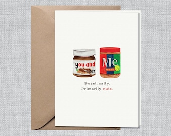 Watercolor Nutella & Peanut Butter Card | Quirky Best Friend Card | Funny Friendship Card | Quirky Anniversary Card | Funny card for him