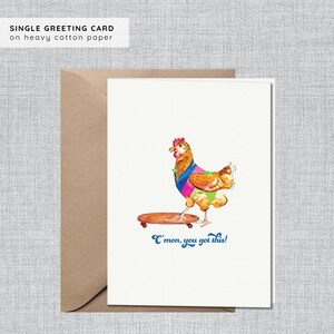 Akwarela Skateboarding Chicken Zabawna Karta Zachęty | Dasz radę! Karta | Urocza Karta Zachęty Dziecko | Zabawna Karta Motywacyjna Przyjaciel