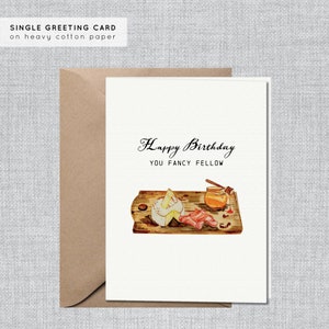 Cartão de aniversário engraçado de charcutaria em aquarela para ele | Cartão de aniversário de queijo chique para rapazes | Cartão de aniversário peculiar para marido | Cartão de aniversário de foodie