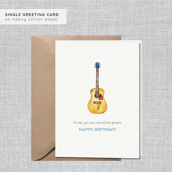 Watercolor Acoustic Guitar Birthday Card for Him | Musical Birthday Card Dad | Guitar Player Birthday Card from Kid | Musician Birthday Card