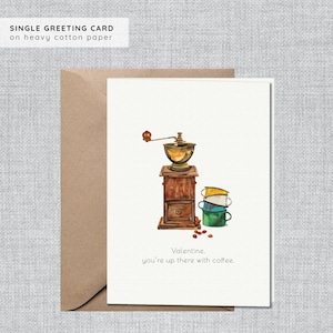 Saint-Valentin vintage de moulin à café d'aquarelle | Saint-Valentin pour lui | Carte de Saint-Valentin papa | Café Saint-Valentin | Carte Saint Valentin