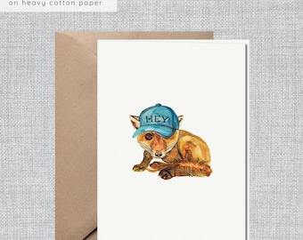 Tarjeta "Pensando en ti": Diseño de zorro del bosque en acuarela, saludo de larga distancia