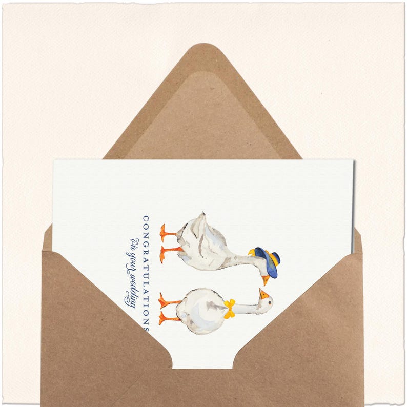 Goose Envelope Watercolor Goose Wedding Card | Bride and Groom Geese Wedding Card ...