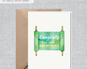 Watercolor Torah Scroll Bar Mitzvah Card | Minimalist Barmitzvah Card | Boy Bar Mitzvah Card Simple | Mazel Tov Card Bar Mitzvah