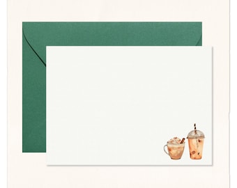 Handmade Watercolor Iced Latte Cotton Note Cards: Coffee Drinker Gift Stationery Set of 10