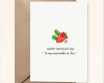 Handmade Mother's Day Card for Mother-in-law: Watercolor Strawberries Design, Minimalist Mother-in-love Card