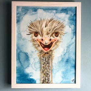Watercolor Ostrich Painting | Artful Bird Art | Ostrich Decor | Ostrich Wall Art | Funny Bird Painting | Weird Bird Art | Quirky Bird Art