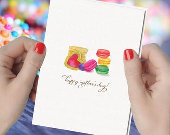 Handmade Macarons Mother's Day Card: Watercolor Cookies Design, Minimalist Happy Mother's Day Greeting