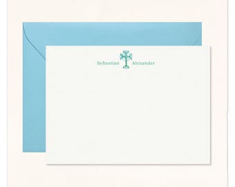 Personalized Stationery: Blue Watercolor Cross, Custom Thank You Cards, Baptism, First Communion