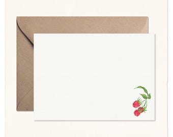 Handmade Watercolor Raspberries Cotton Note Cards: Raspberry Gift Stationery Set of 10