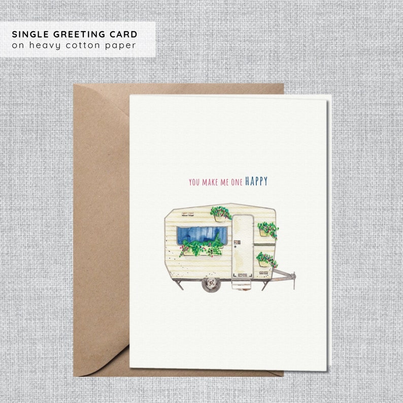 Anniversary Card Minimalistic Watercolor Camper Love Card Caravan Love You Card Quirky Friend Card Camper Best Friend Card Camping image 1