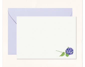 Handmade Watercolor Hydrangea Cotton Note Cards: Purple Floral Gift Stationery Set of 10