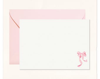 Handmade Watercolor Pink Bow Cotton Note Cards: Coquette Gift Stationery Set of 10