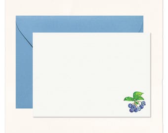 Handmade Watercolor Blueberries Cotton Note Cards: Blueberry Gift Stationery Set of 10