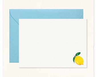Handmade Watercolor Lemon Cotton Note Cards: Italian-themed Gifts, Coworker Gift Stationery Set of 10