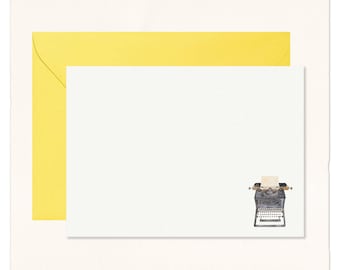 Handmade Watercolor Typewriter Cotton Note Cards: Writer's Gift Stationery Set of 10
