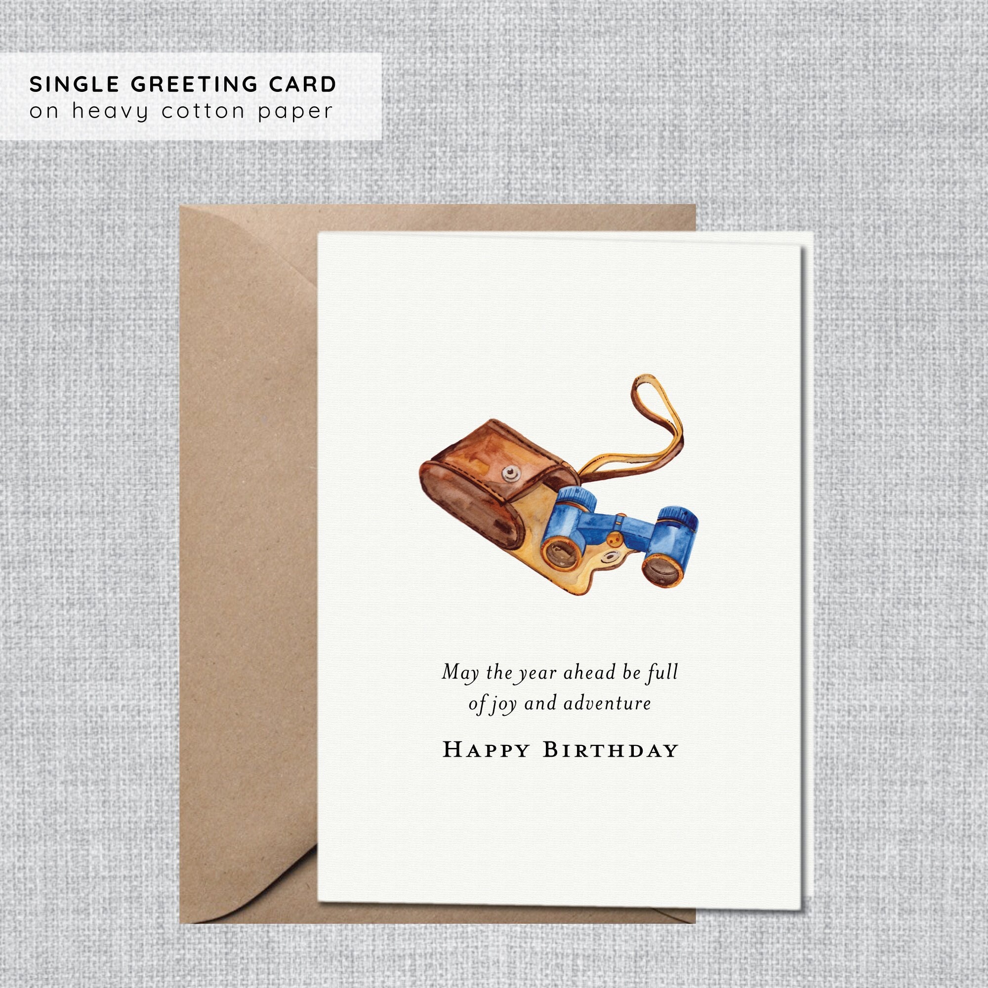Watercolor Binoculars Birthday Card for Him | Adventurer Card | Manly Card | Birthday Card Son | Nature Lover Birthday | Birthday Card Dad