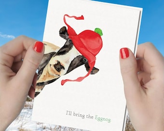 Watercolor Cow Christmas Cards: Farm Holiday Greetings, Funny Animal Design
