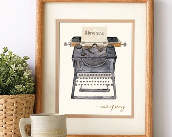 Watercolor Typewriter Printable Wall Art | Love Digital Art Print | Last Minute Valentine Gift | Valentine Download | Valentine Gift Digital