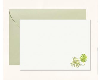 Handmade Watercolor Tropical Leaves Cotton Note Cards: Green Plant Gift Stationery Set of 10