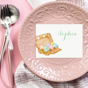 Easter Place Cards: Watercolor Egg Design, Personalized Table Seating, Minimalist Farmhouse