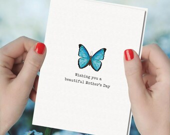 Watercolor Butterflies Mother’s Day Card: Handmade Cotton Cards, Minimalist Butterfly Design, Happy Mother’s Day Greeting