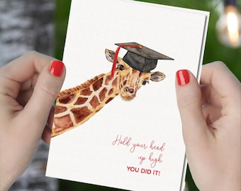 Giraffe Graduation Card: Watercolor Animals College Grad Card, Congratulations Graduate
