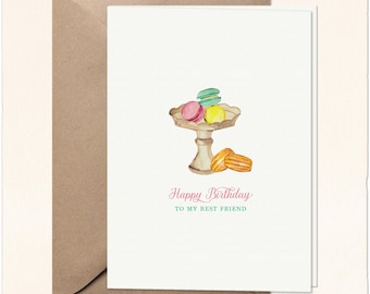 Handmade Birthday Card Best Friends: Watercolor Macarons Design, Besties Birthday Cards, Best Friends Artful Cards, French Pastries Greeting