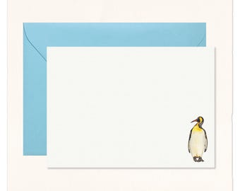 Handmade Watercolor Penguin Cotton Note Cards: Kids Gift Stationery Set of 10