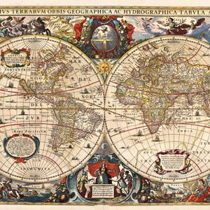 Hendrik Hondius vintage carte du monde puzzle 2000 pièces | Jeux KS | Cartographie du XVIIe siècle | Puzzle haut de gamme | Carte du monde antique