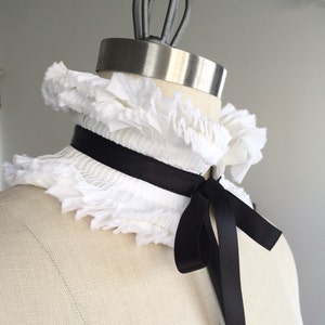 WHITE Detachable COLLAR/Hand Pleated Collar/VICTORIAN collar/Black and White/Neck piece/French collar/Ascot collar image 1